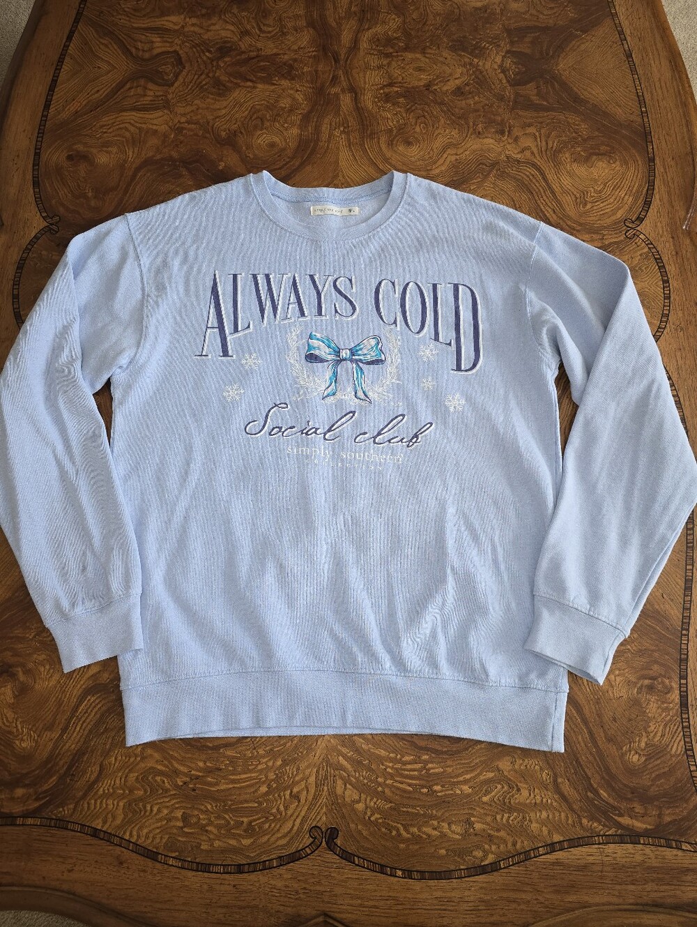 Simply Southern Always Cold Social Club Sweatshirt Coquette Bow Womens size M/L